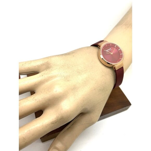 Bering Women's Watch 14627-363 Solar Rose Gold Red Mesh Steel Band 27mm - Picture 4 of 13